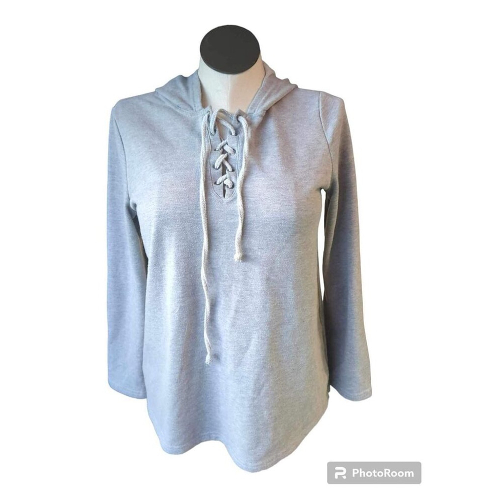 ModCloth Women's Size M Lace Up Hooded Sweatshirt Light Gray